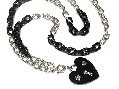 Casting metal deco acryl heart pendant double color chain necklace 