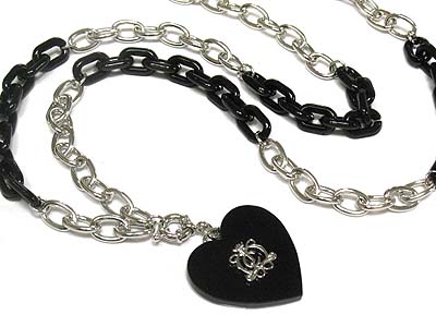 Casting metal deco acryl heart pendant double color chain necklace 