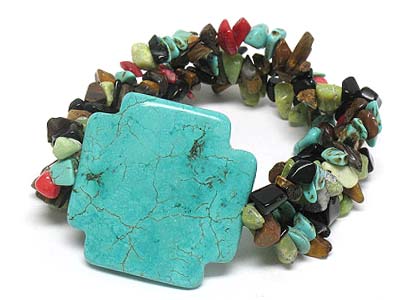 Cross shape stone and natural turquoise stone bracelet