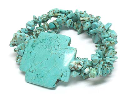 Cross shape stone and natural turquoise stone bracelet