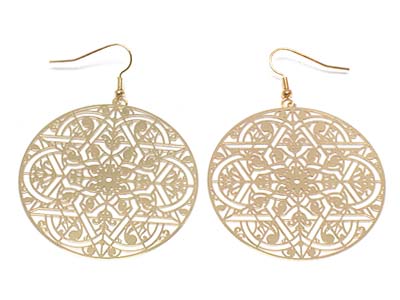 Metal filigree abstract shape round disk earring