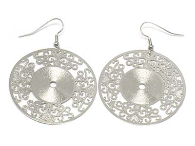 Metal filigree abstract shape round disk earring 