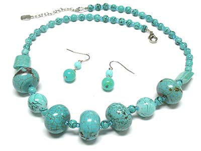 Multi turquoise ball stone deco necklace and earring set