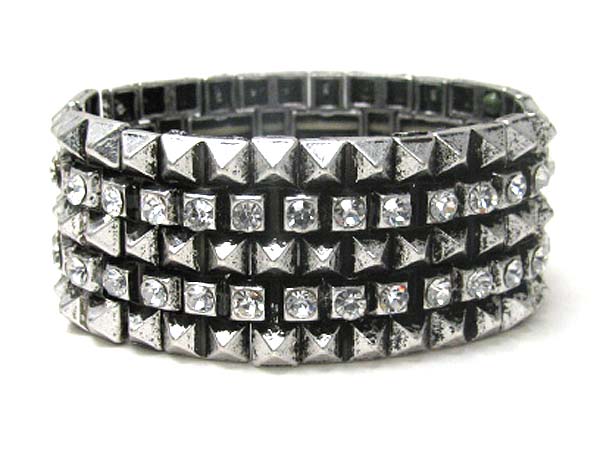 Multi crystal and spike link stretch bracelet