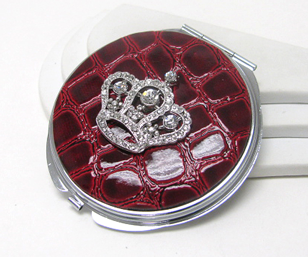 Crystal deco crown and croc pattern compact mirror