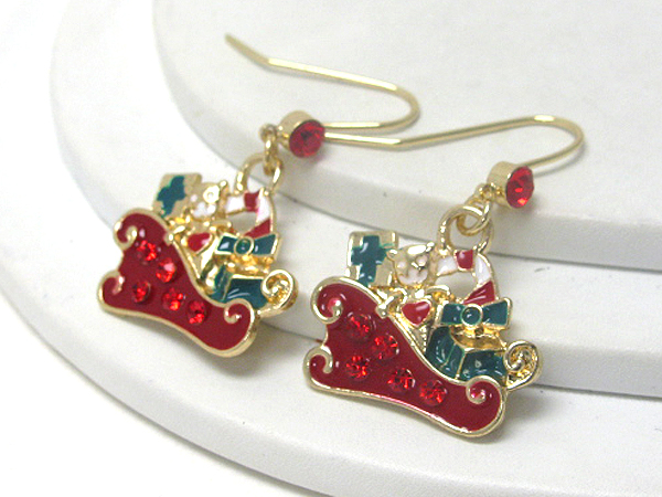 Crystal and epoxy christmas sleigh earring