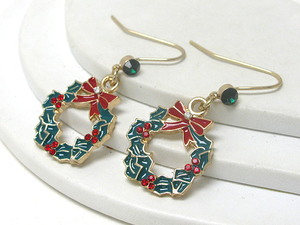 Crystal and epoxy christmas pine wreath earring