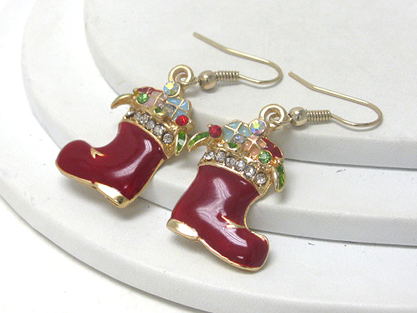 Crystal and epoxy santas boot earring