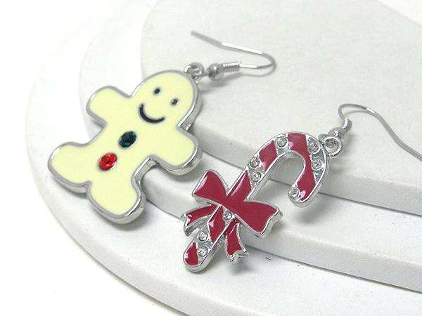 Crystal and epoxy christmas stick and gingerbread earring