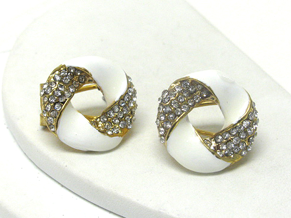 Crystal and white epoxy twist donut earring