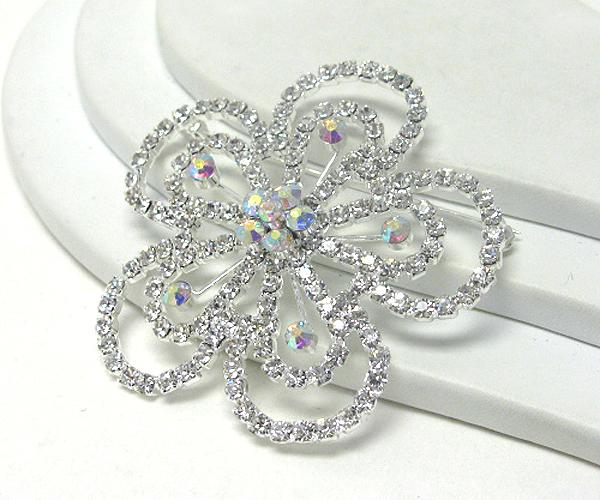 Rhinestone deco flower brooch