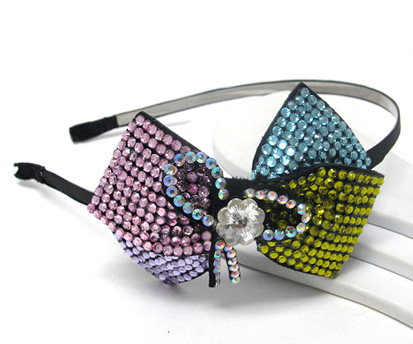 Crystal stud large ribbon headband