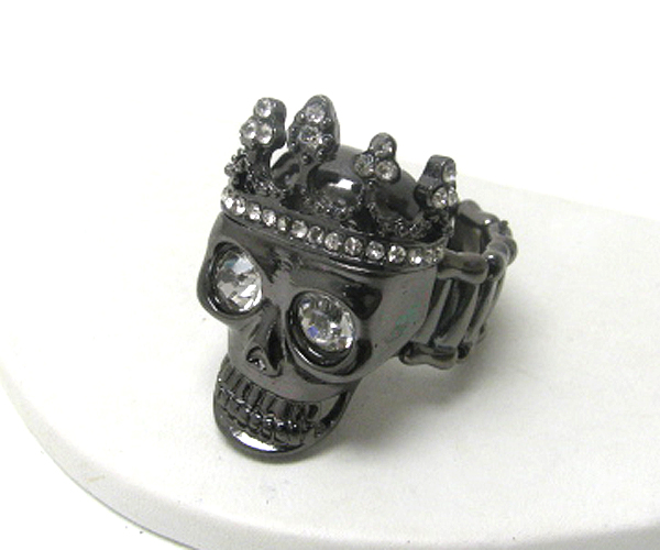 Crystal deco skull and crown stretch ring