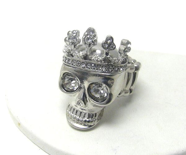 Crystal deco skull and crown stretch ring