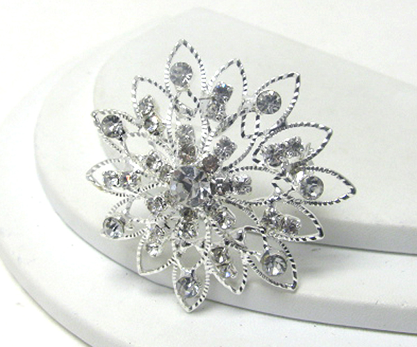 Crystal deco metal art flower brooch