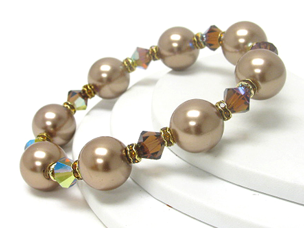 Swarovski crystal and pearl link stretch bracelet - made in usa