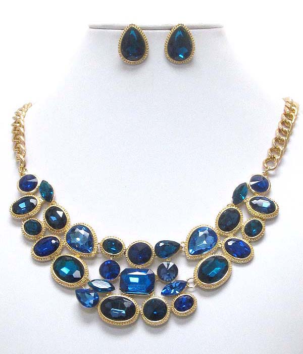 Multi crystal and glass mix deco boutique style necklace earring set