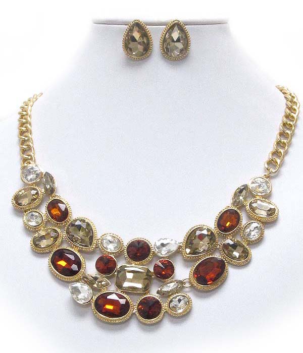 Multi crystal and glass mix deco boutique style necklace earring set