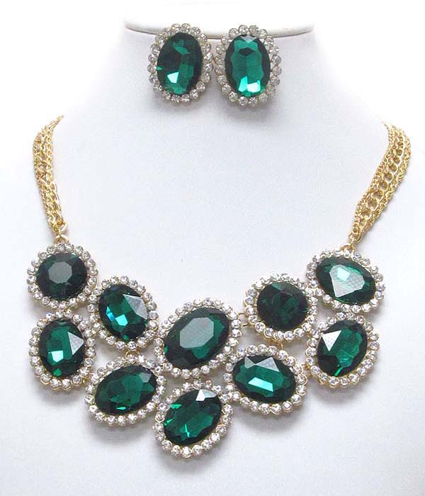 Luxury austrian crystal deco and oval facet glass mix party necklace earring set