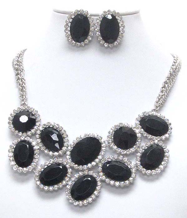 Luxury austrian crystal deco and oval facet glass mix party necklace earring set