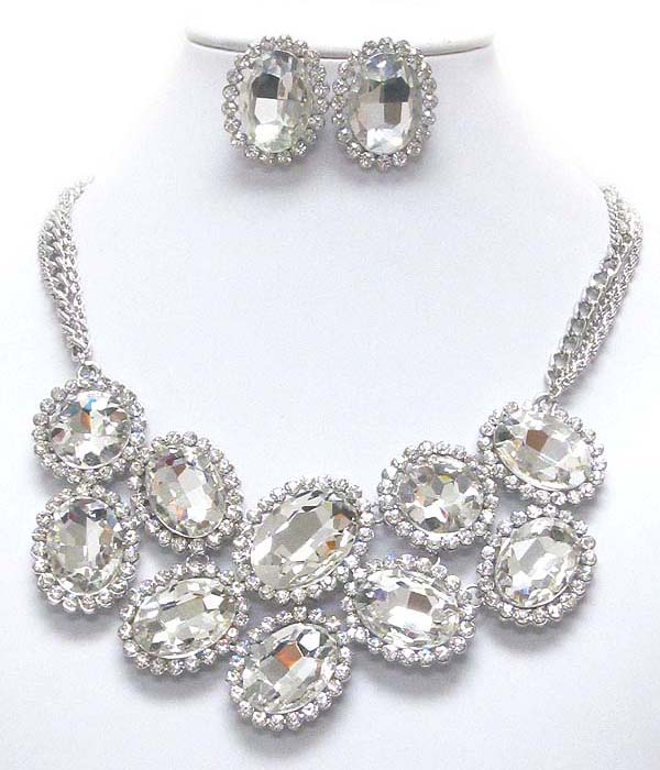 Luxury austrian crystal deco and oval facet glass mix party necklace earring set