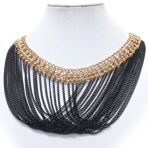 Crystal deco chain and multi chain drop link necklace