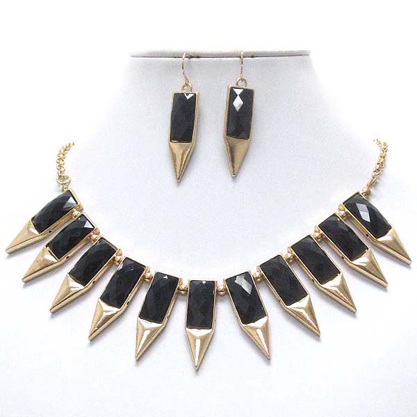 Facet acrylic stone and spike mix link necklace earring set