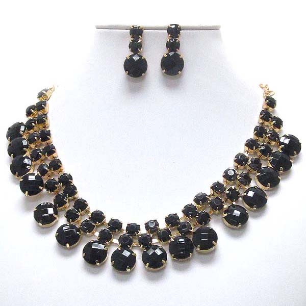 Multi facet acrylic stone mix link necklace earring set