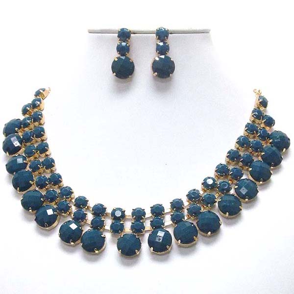 Multi facet acrylic stone mix link necklace earring set