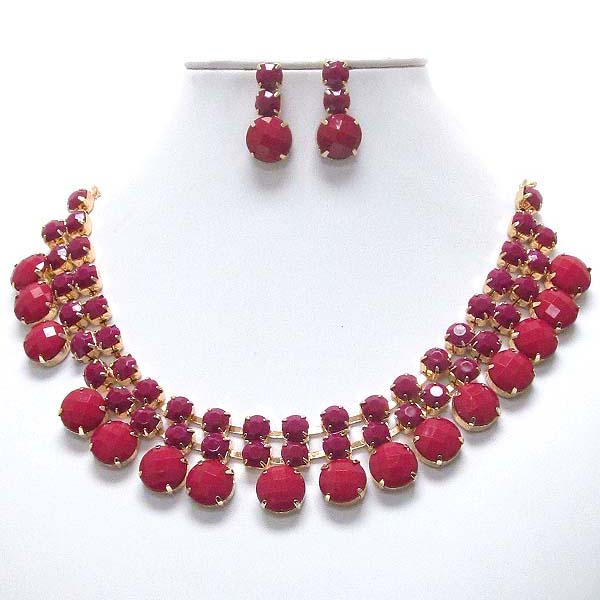 Multi facet acrylic stone mix link necklace earring set