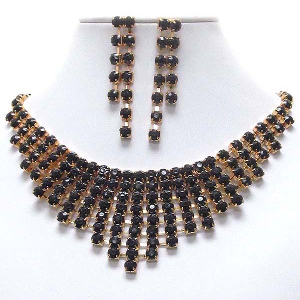 Multi acrylic stone mix link bib style necklace earring set