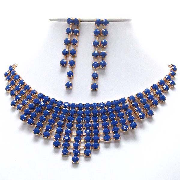 Multi acrylic stone mix link bib style necklace earring set