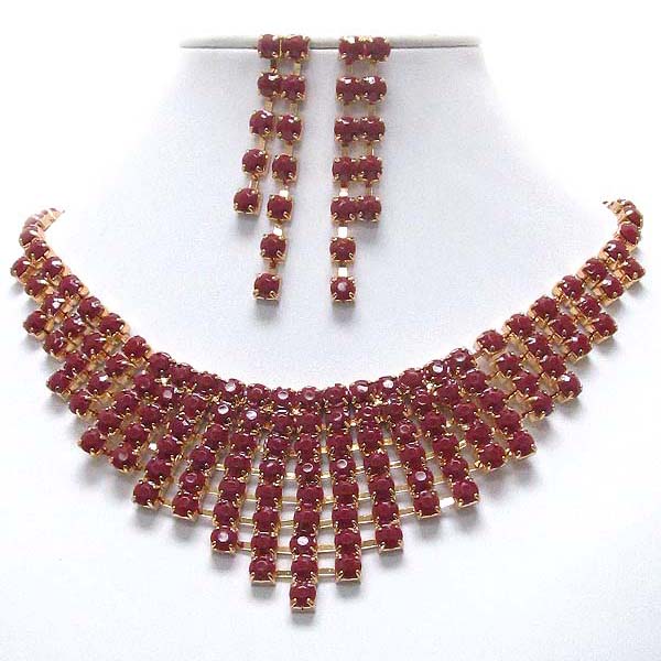 Multi acrylic stone mix link bib style necklace earring set