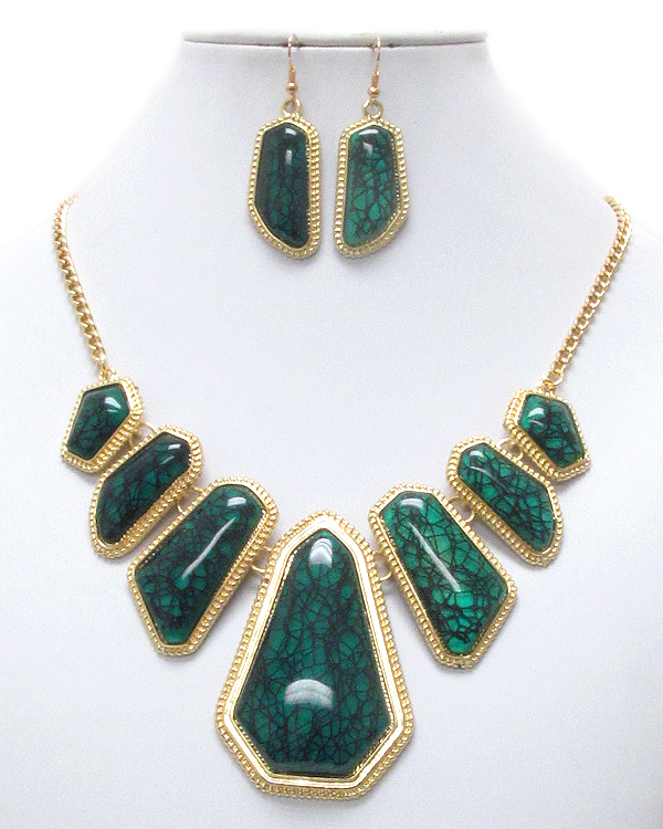 Acrylic stone deco link necklace earring set