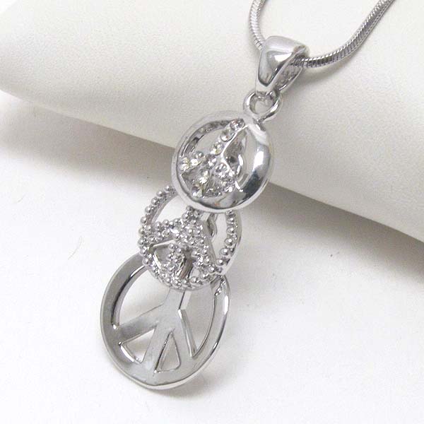 Made in korea whitegold plating crystal deco triple peace drop necklace