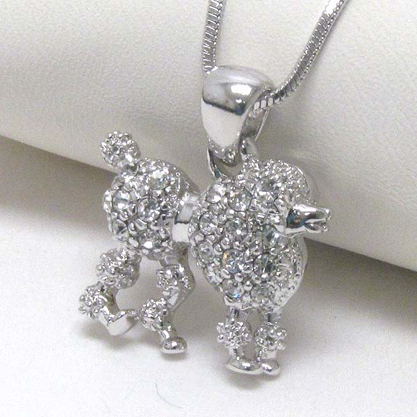 Made in korea whitegold plating crystal deco poodle dog necklace