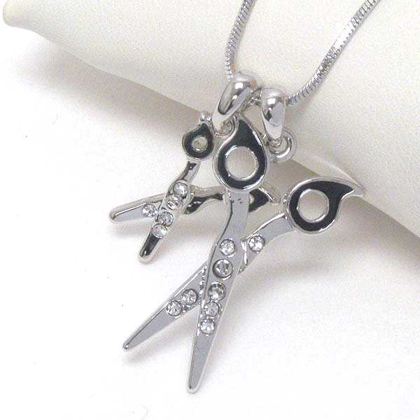 Made in korea whitegold plating crystal deco dual scissor necklace