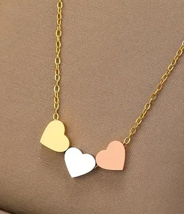 Stainless steel triple heart necklace