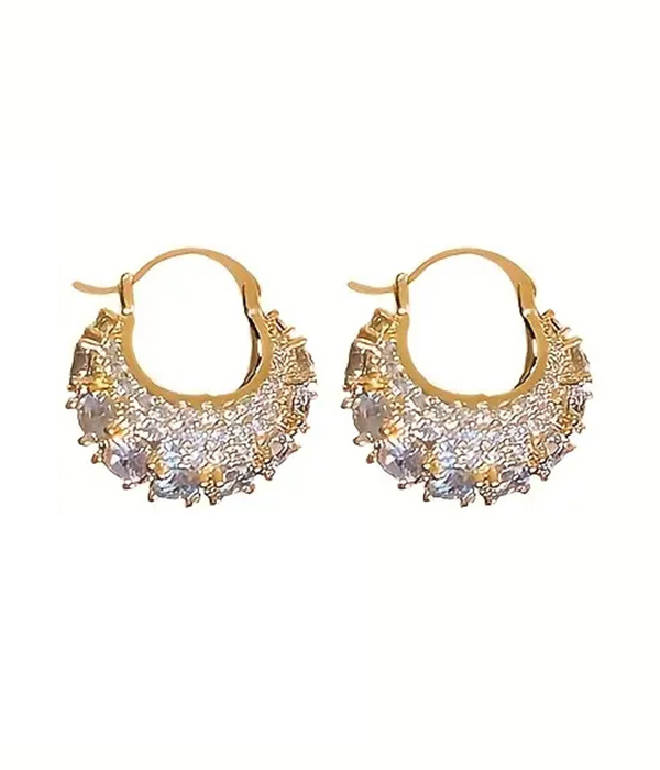 Rhinestone puffy hoop earring