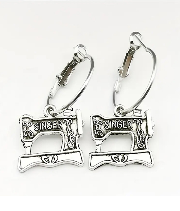 Retro sewing machine earring