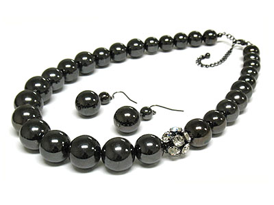 Sim pearl bead and crystal ball accent necklace set