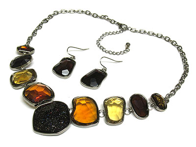 Natural shape acryl stone necklace set