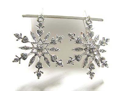 Made in korea whitegold plating crystal snow flake earring