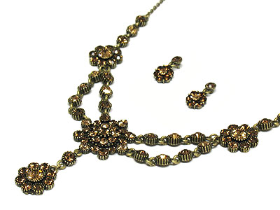 Austrian crystal flower drop necklace set