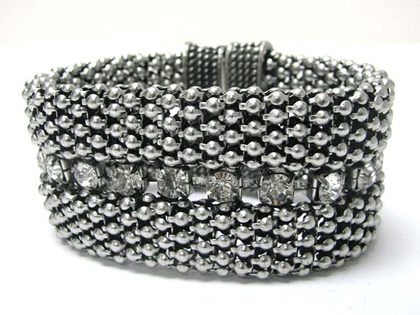 Crystal stud wide metal magnetic clast bracelet