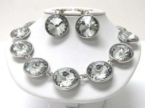 Chunky round glass stone link necklace earring set