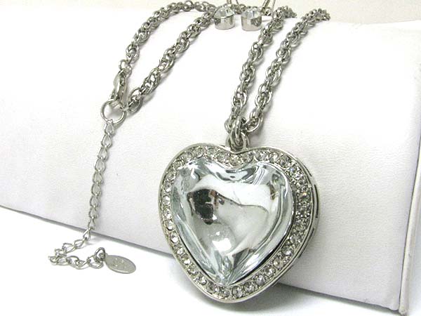 Crystal deco glass stone heart pendant long chain necklace earring set