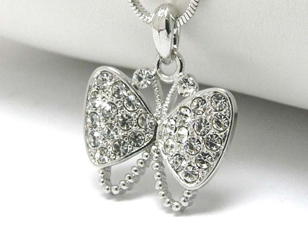 Made in korea whitegold plating crystal stud butterfly pendant necklace