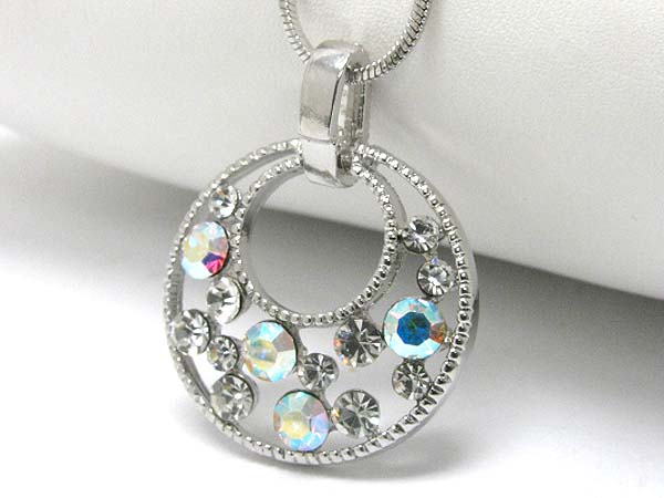 Made in korea whitegold plating crystal stud round pendant necklace