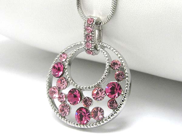 Made in korea whitegold plating crystal stud round pendant necklace